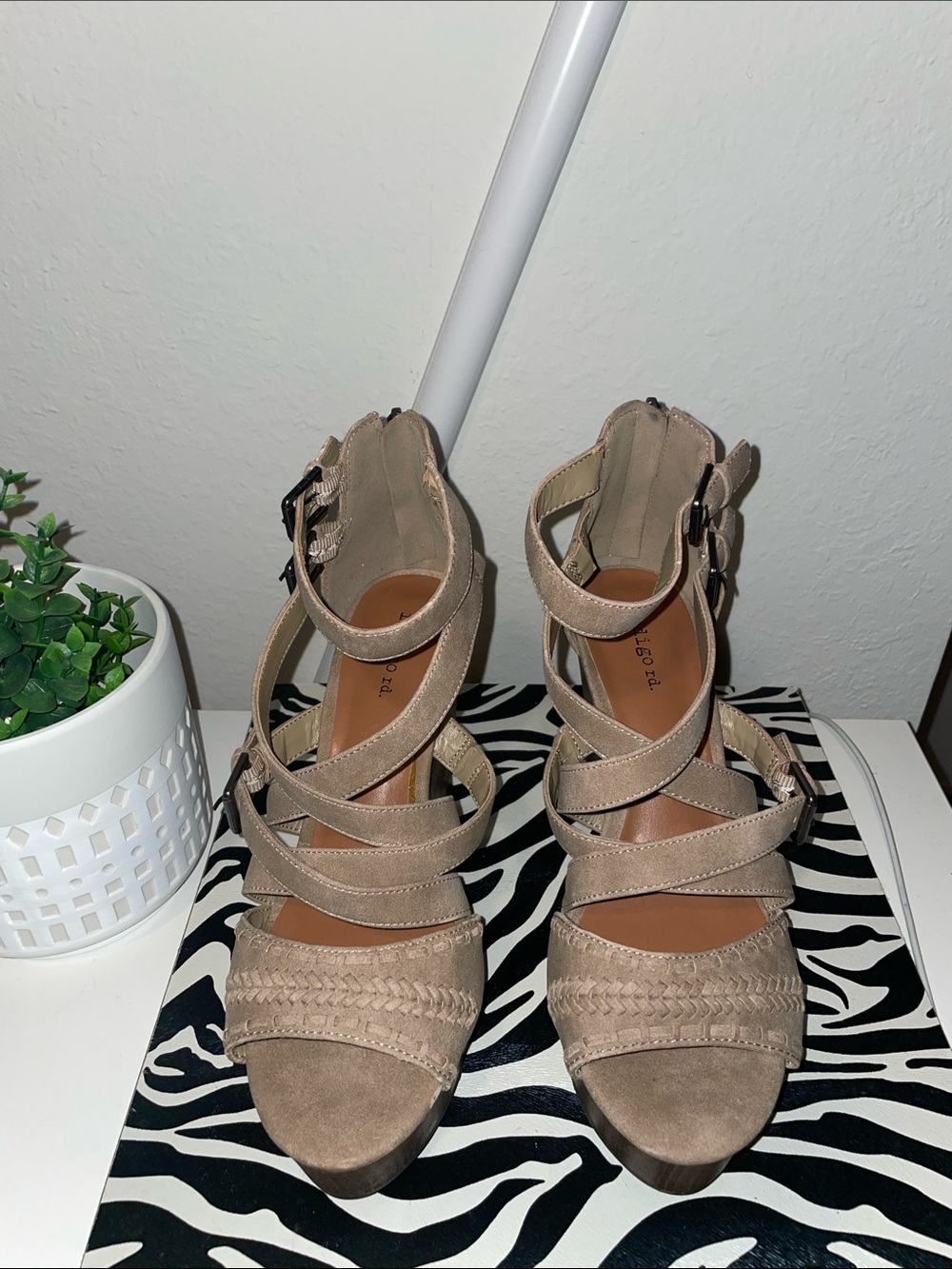 Report Taupe Strappy Wedge Heels